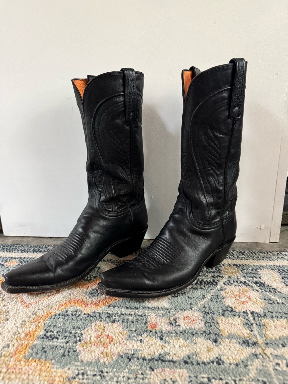 Lucchese Black Leather Cowboy Boots - Picture 2 of 6